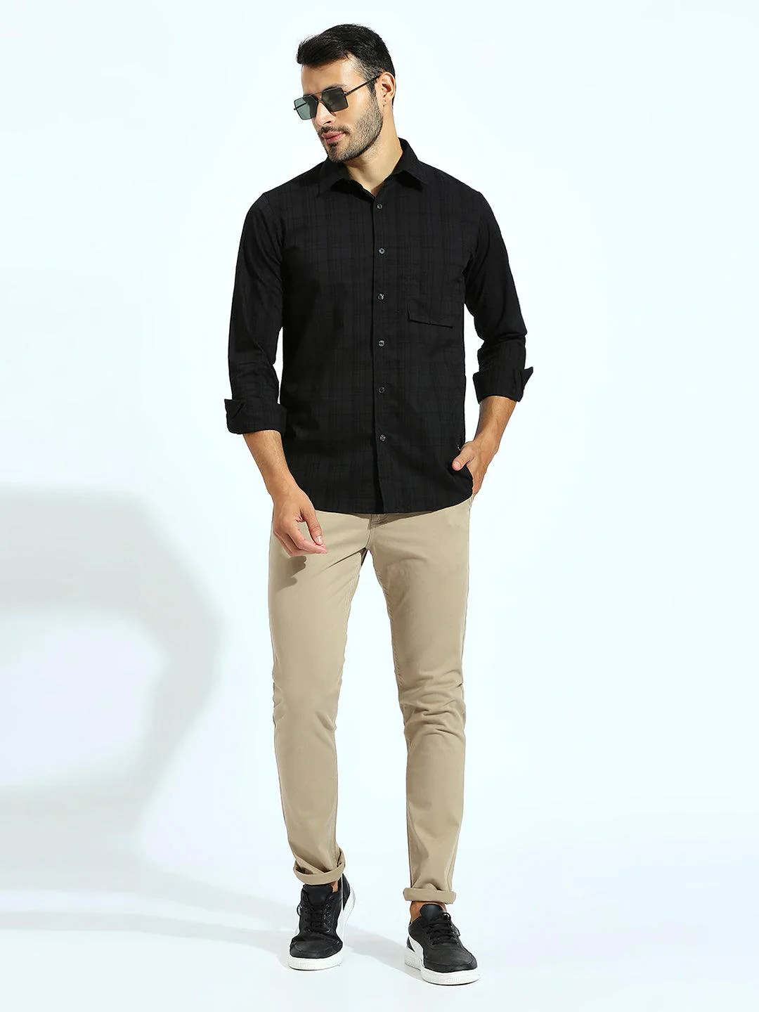 Self Checkered Black Shirt - Image 6
