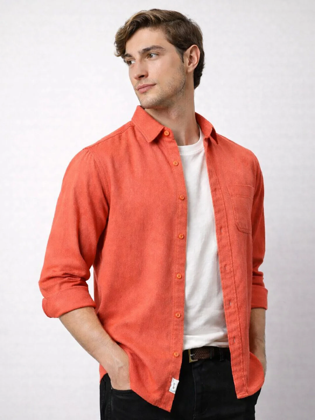 Carrot Orange Solid Shirt - Image 3