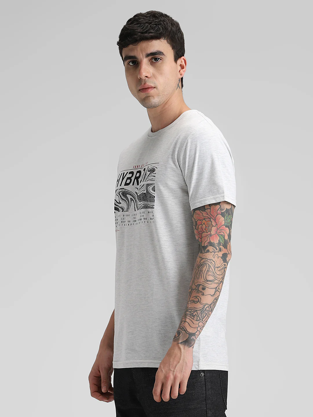 Ecru Melange Printed T-Shirt - Image 4