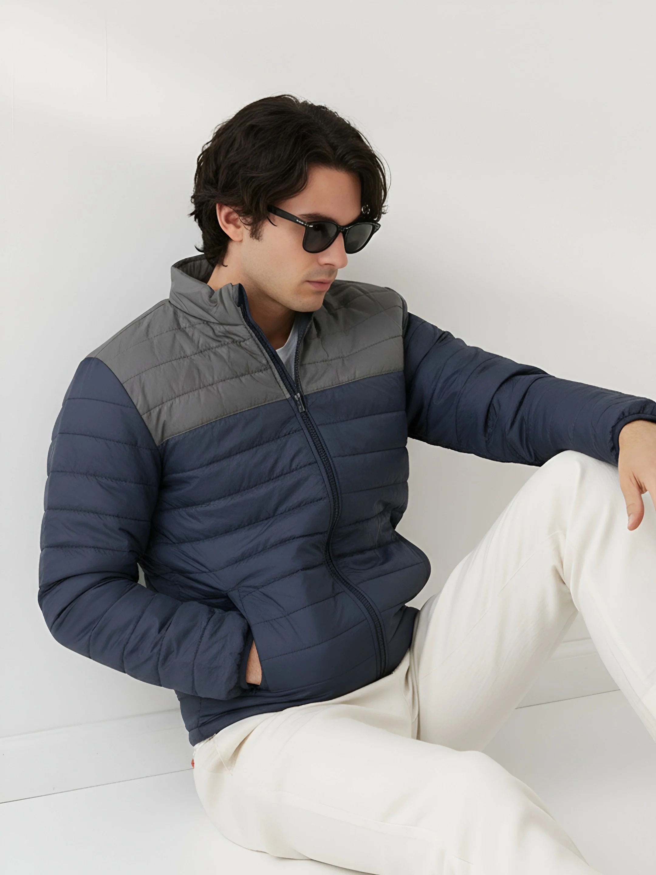 Navy Lightweight Puffer Jacket with Pocket - Image 9