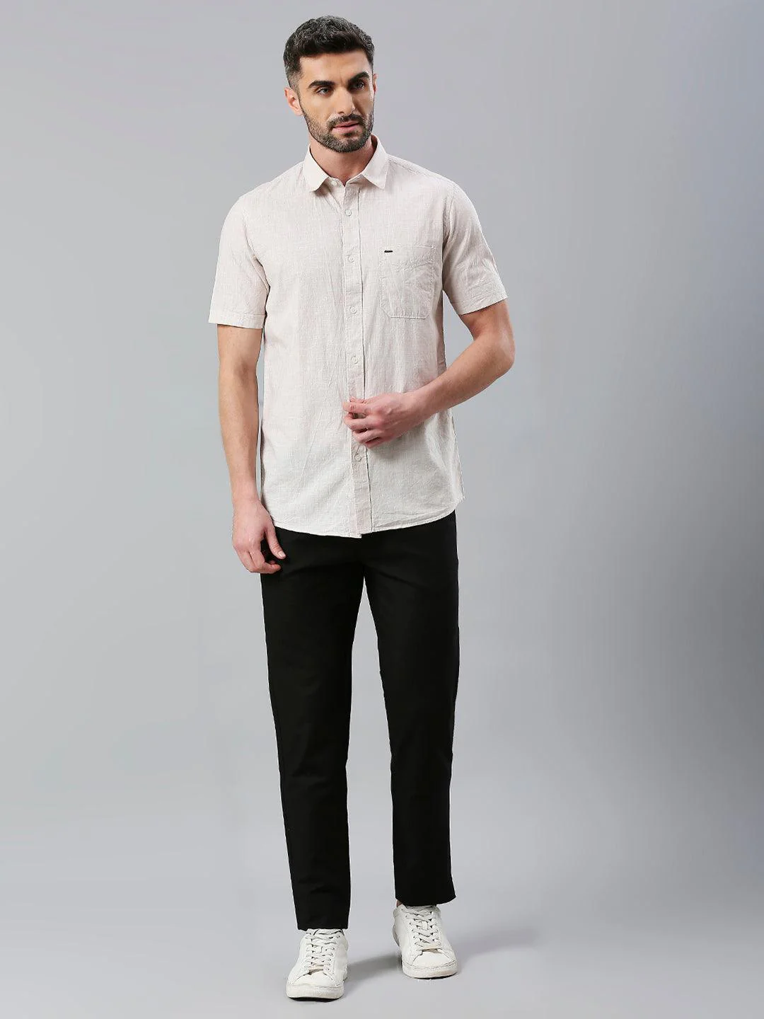 Textured Khaki Solid Shirt - Image 7