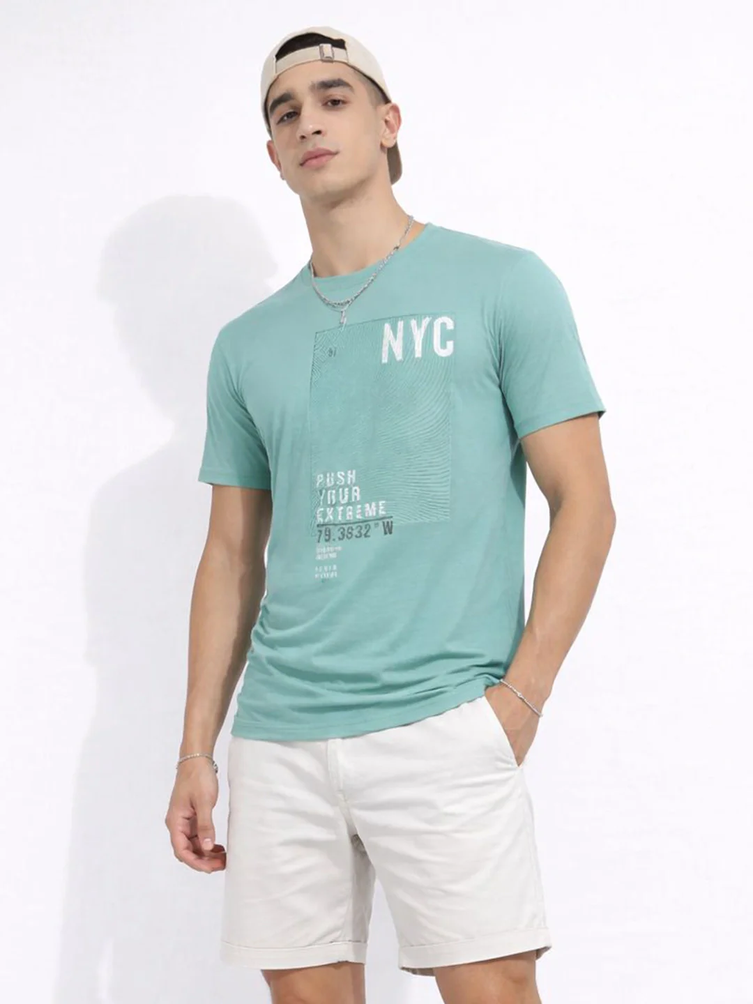 Aqua Blue Printed T-Shirt - Image 6