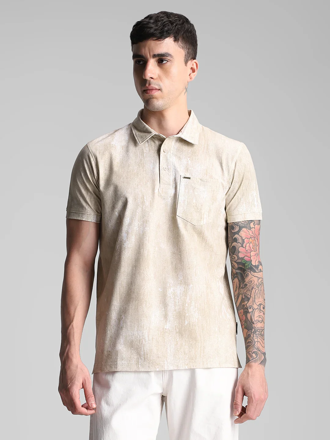 Beige Textured Polo T-Shirt