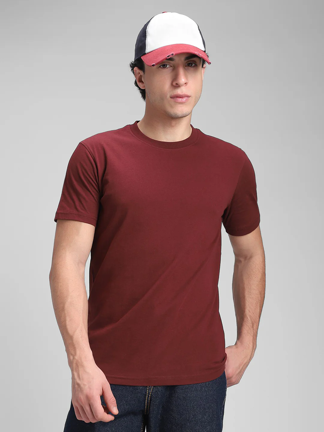 Burgundy Solid Crew T-Shirt - Image 7