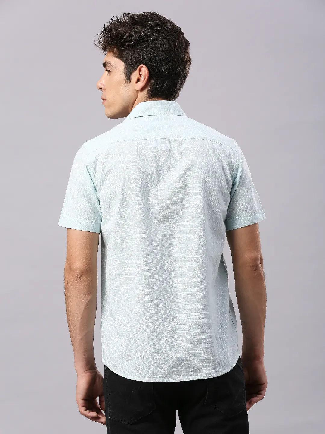 Aqua Blue Printed Shirt - Image 4