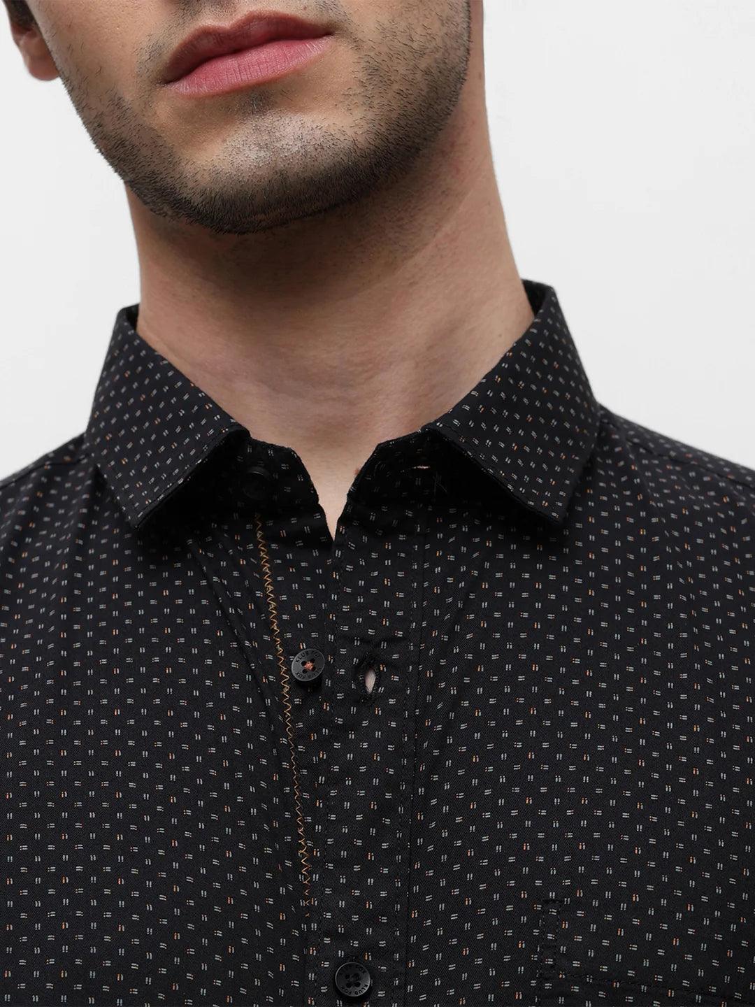 Black Printed Partywear Shirt - Image 4