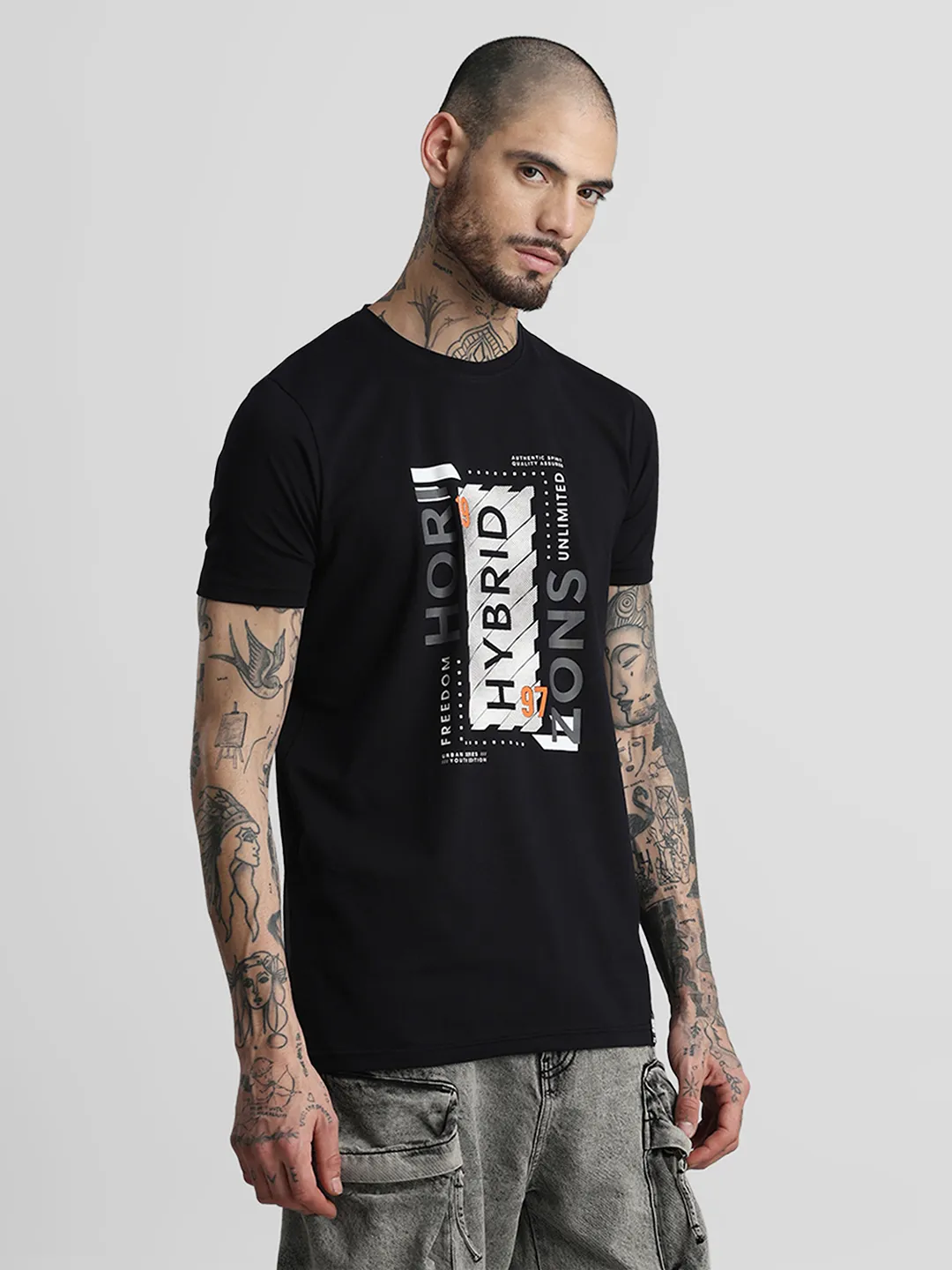 Black Printed Crew T-Shirt - Image 7