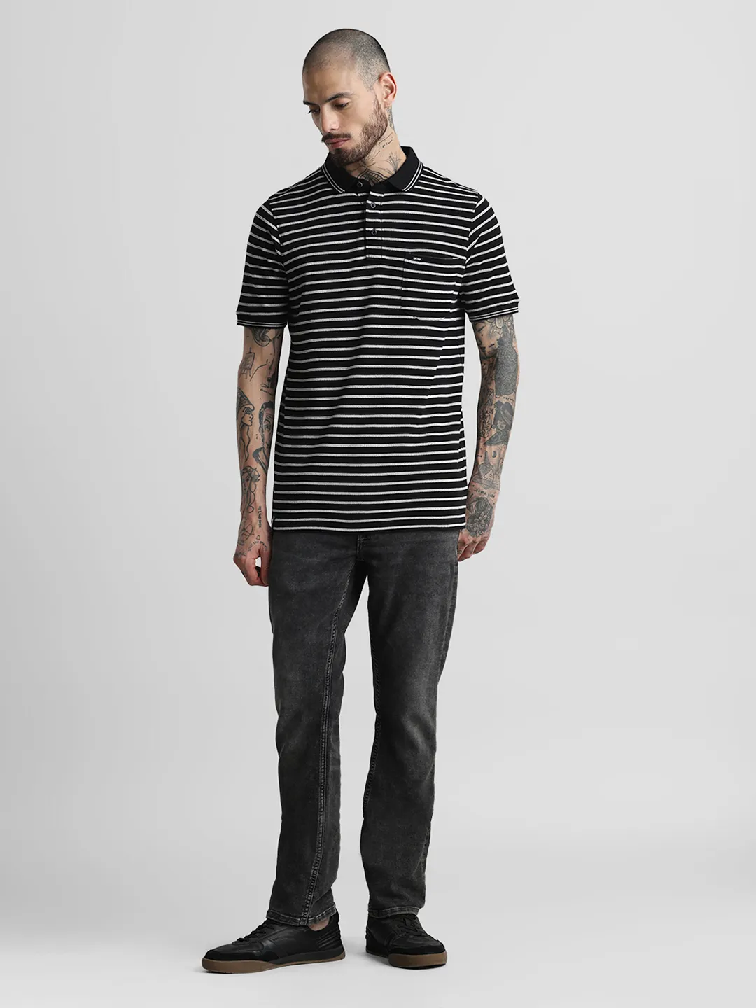 Black Striped Polo T-Shirt - Image 5