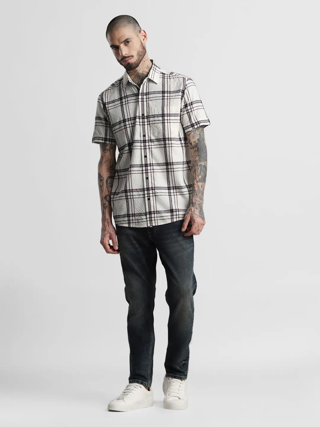 White Textured Checkered Shirt - Image 6
