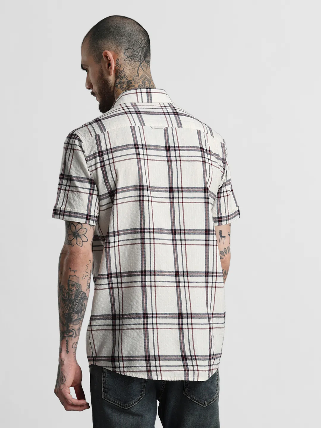 White Textured Checkered Shirt - Image 7