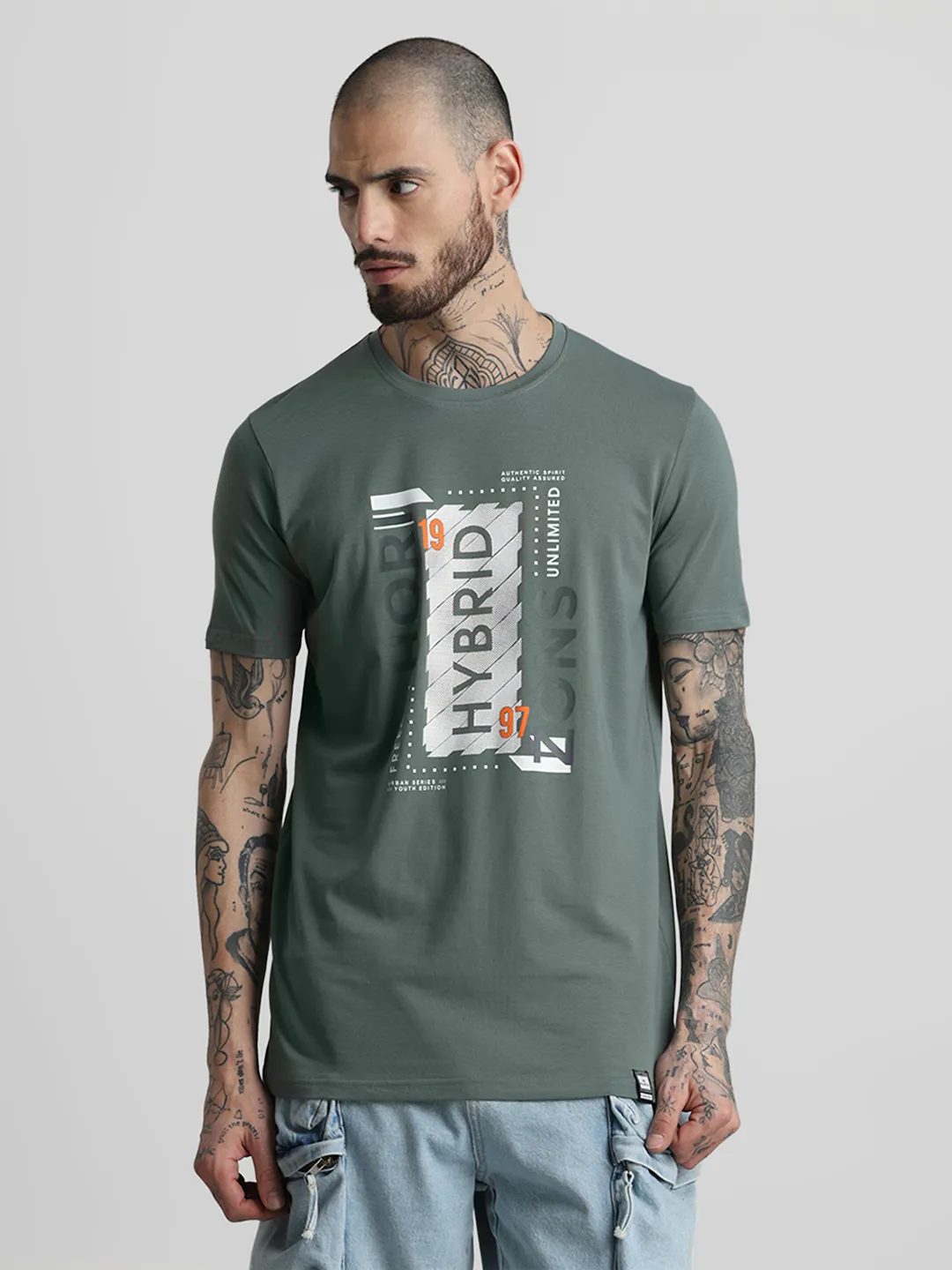 Dusty Green Printed T-Shirt - Image 3