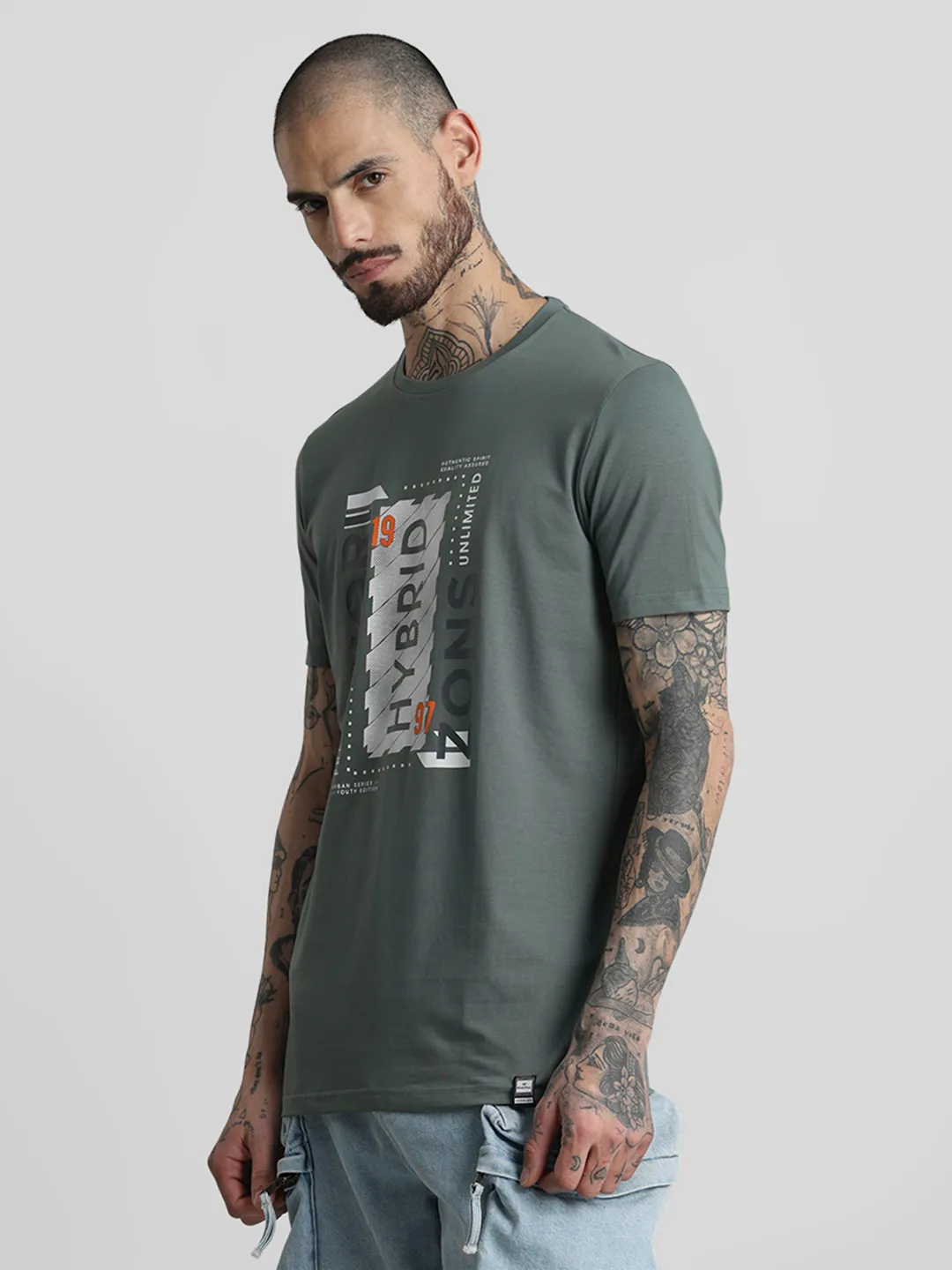 Dusty Green Printed T-Shirt - Image 5