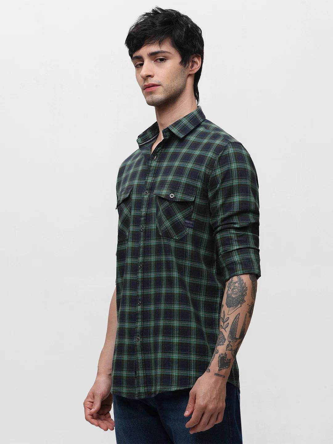 Green Checkered Indigo Dyed Shirt - Image 4