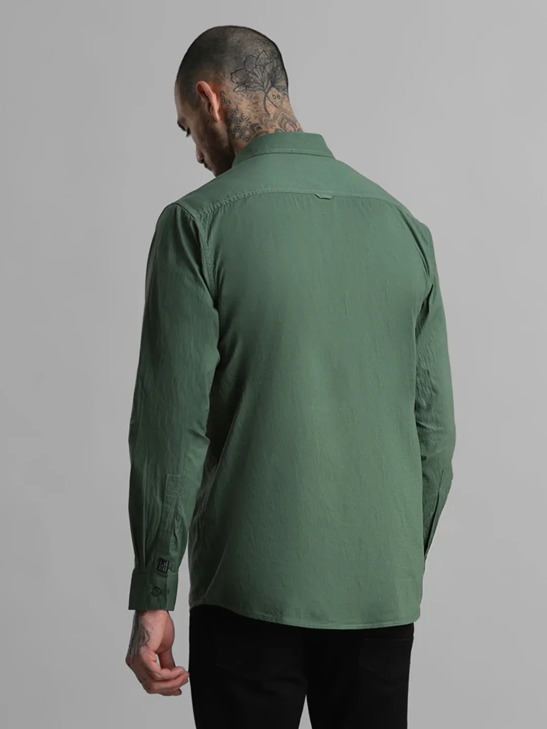 Green Solid Cotton Shirt - Image 4