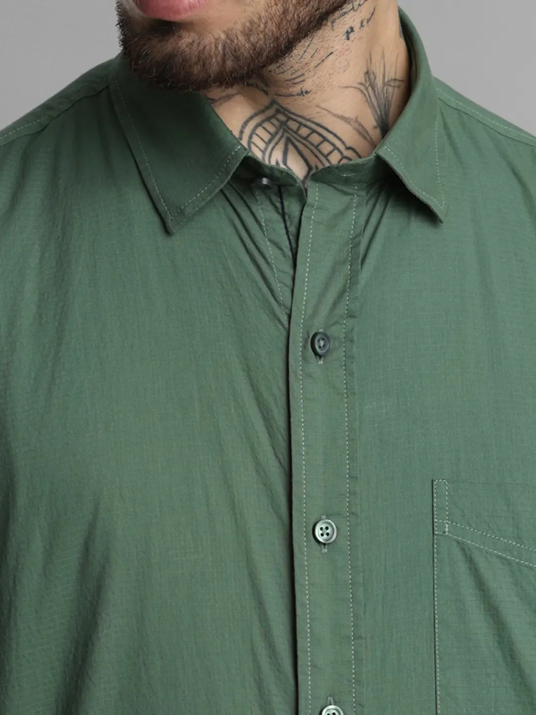 Green Solid Cotton Shirt - Image 5
