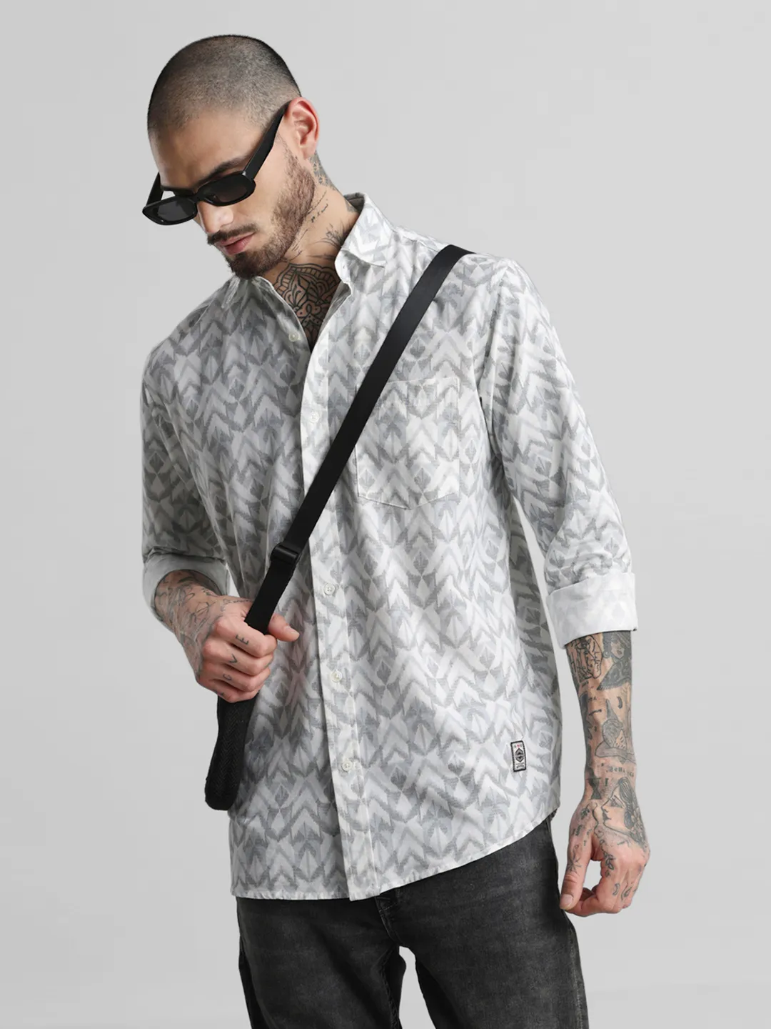 White Grey Printed Shirt - Image 3