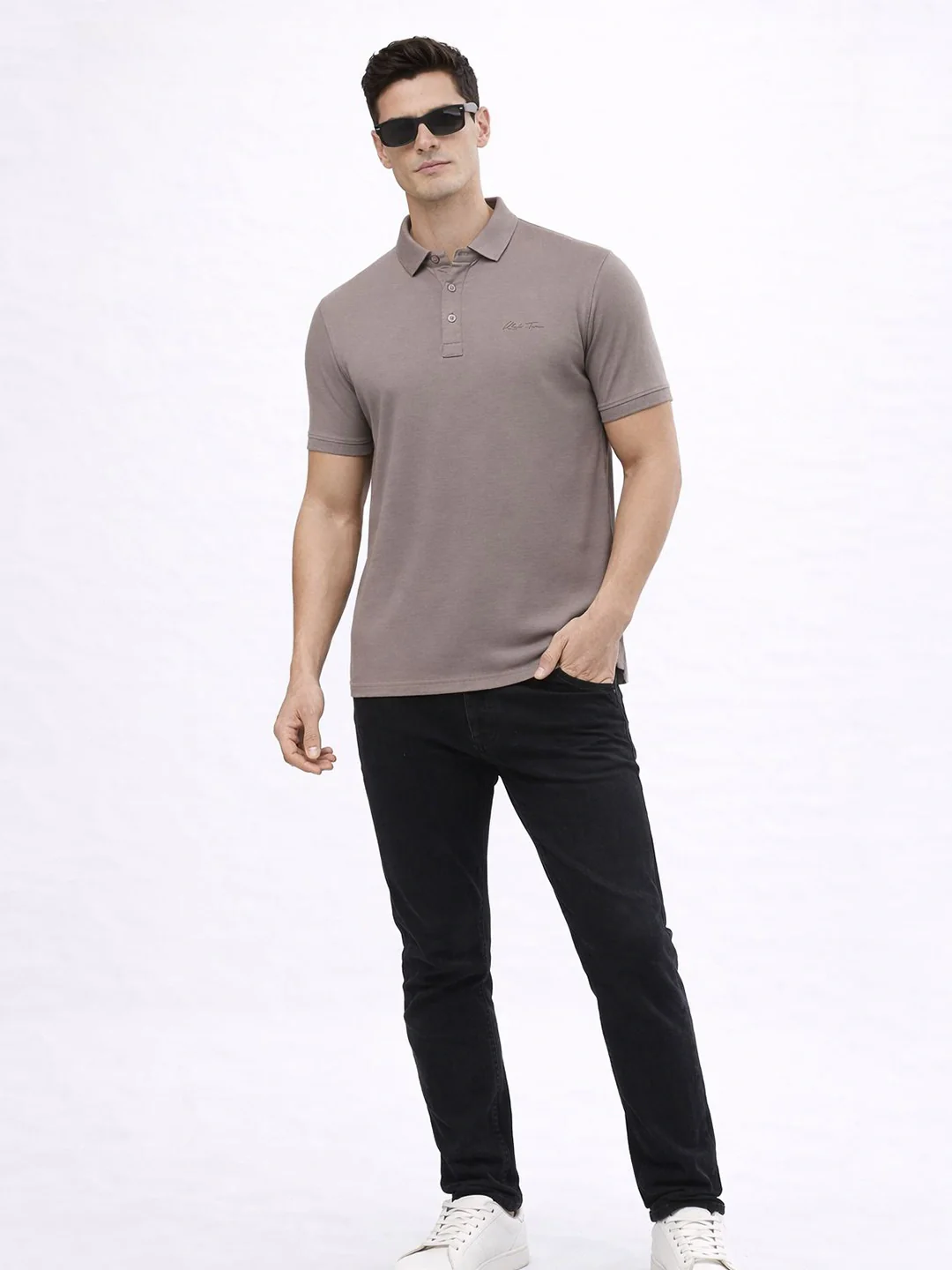 Grey Solid Polo T-Shirt - Image 4