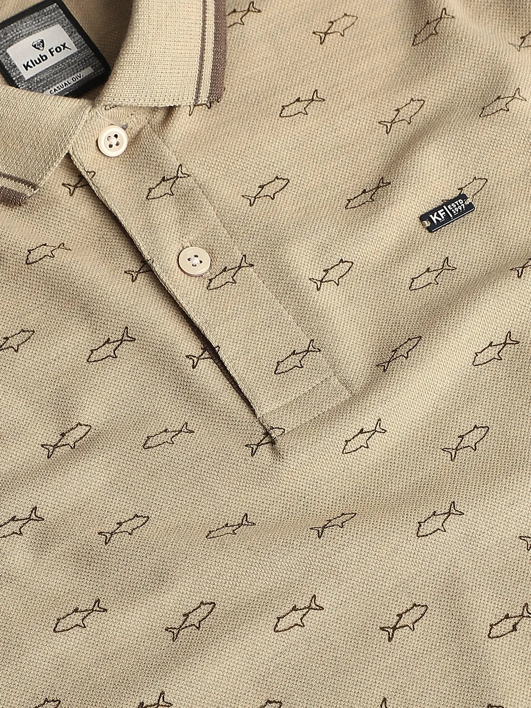 Khaki Melange Printed Polo T-Shirt - Image 2
