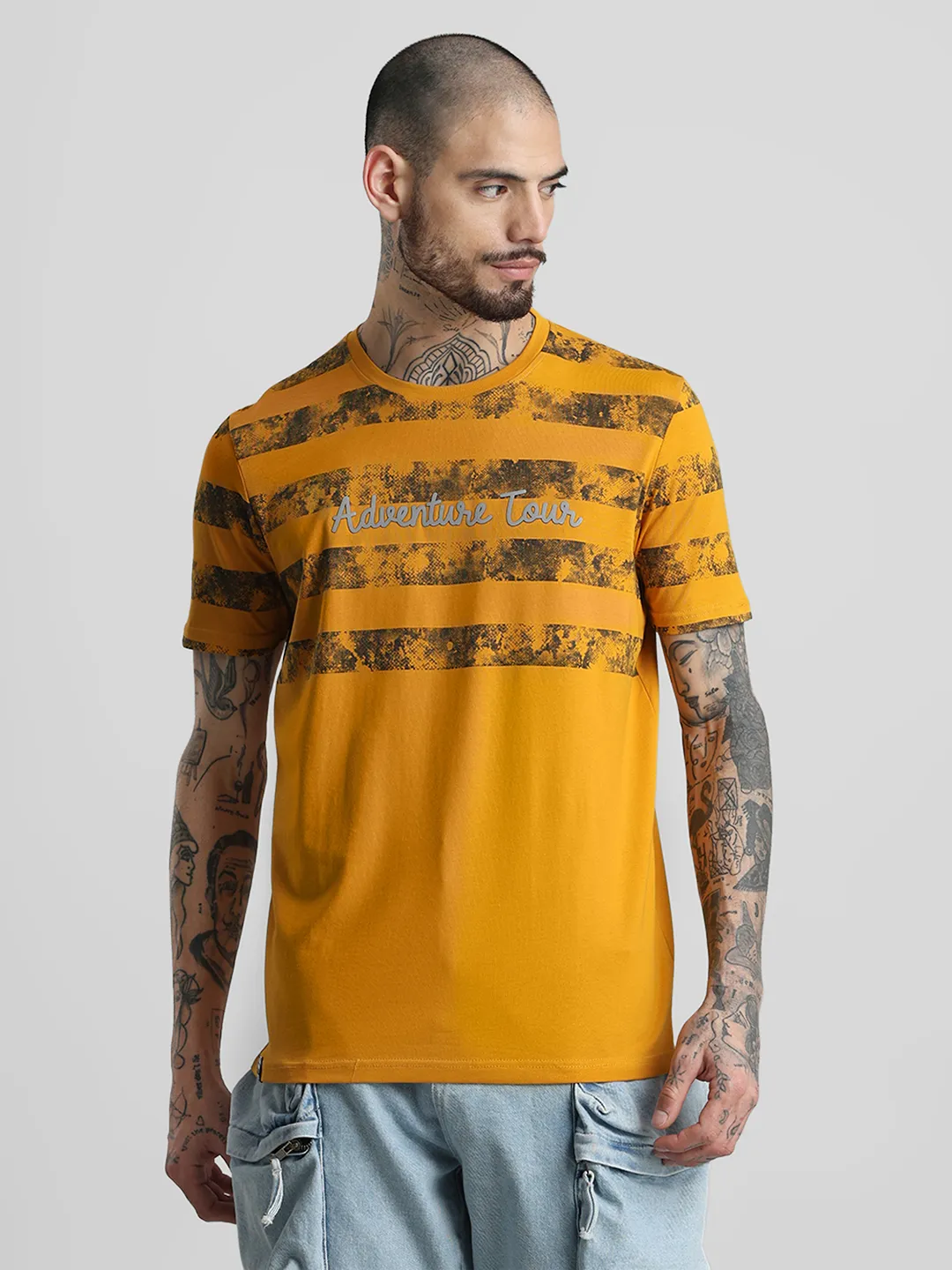 Mustard Printed Crew T-Shirt - Image 3