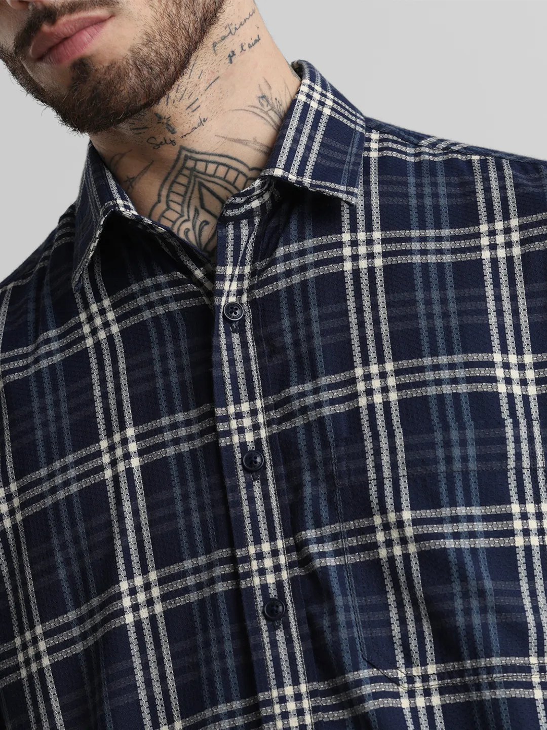Navy Checkered Shirt - Image 3
