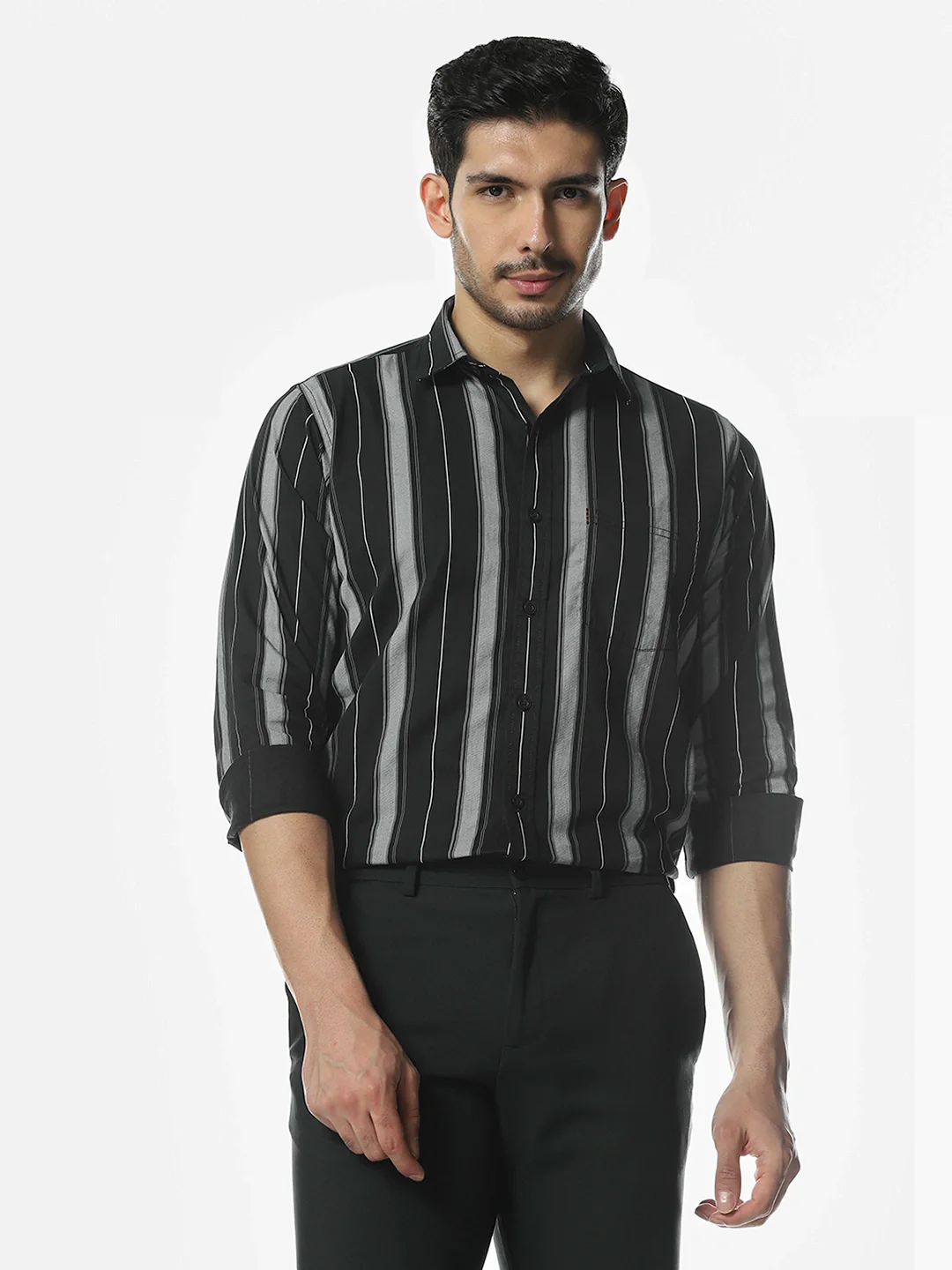 Navy Printed Striped Shirt - Image 3