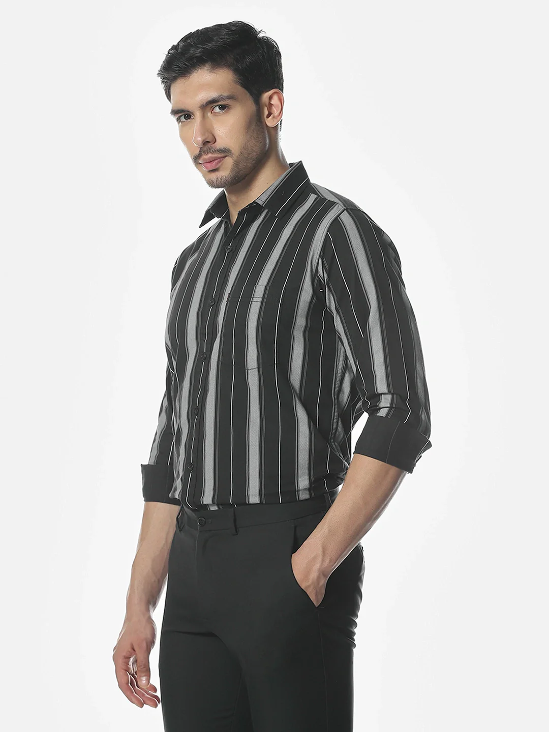 Navy Printed Striped Shirt - Image 6