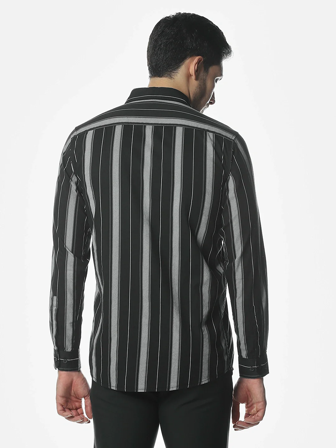 Navy Printed Striped Shirt - Image 7