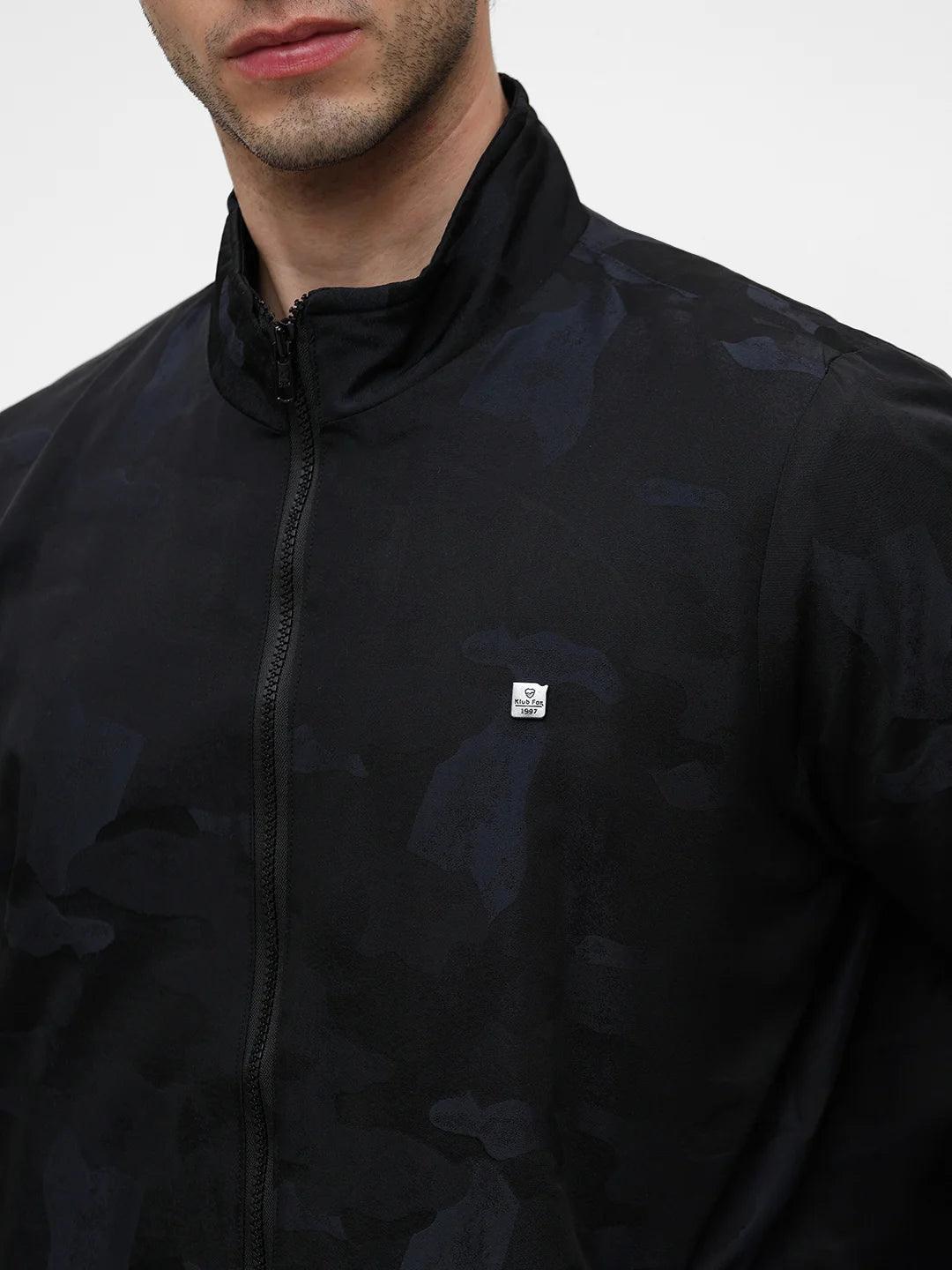 Navy Printed Zipper Jacket - Image 3