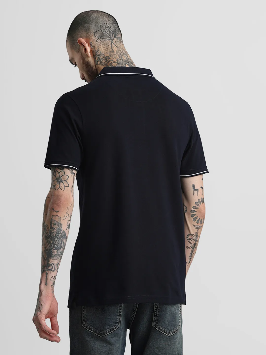 Navy Printed Polo T-Shirt - Image 7