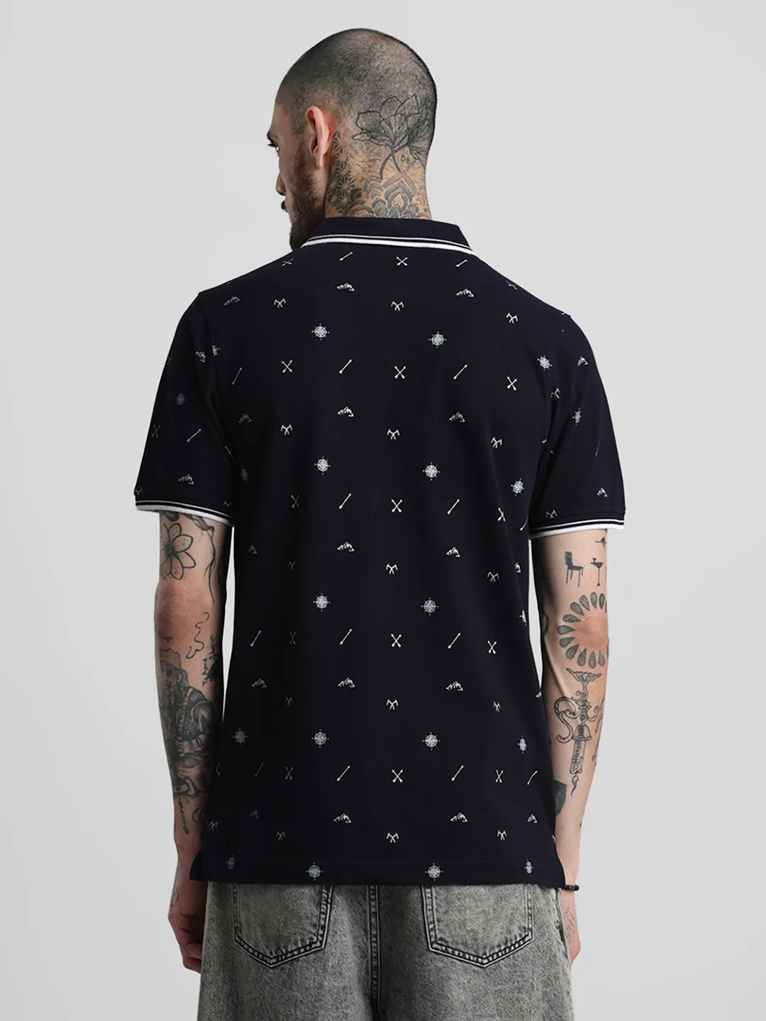 Navy Printed Polo T-Shirt - Image 7