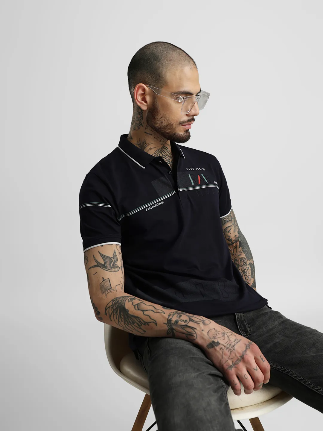Navy Printed Polo T-Shirt - Image 6