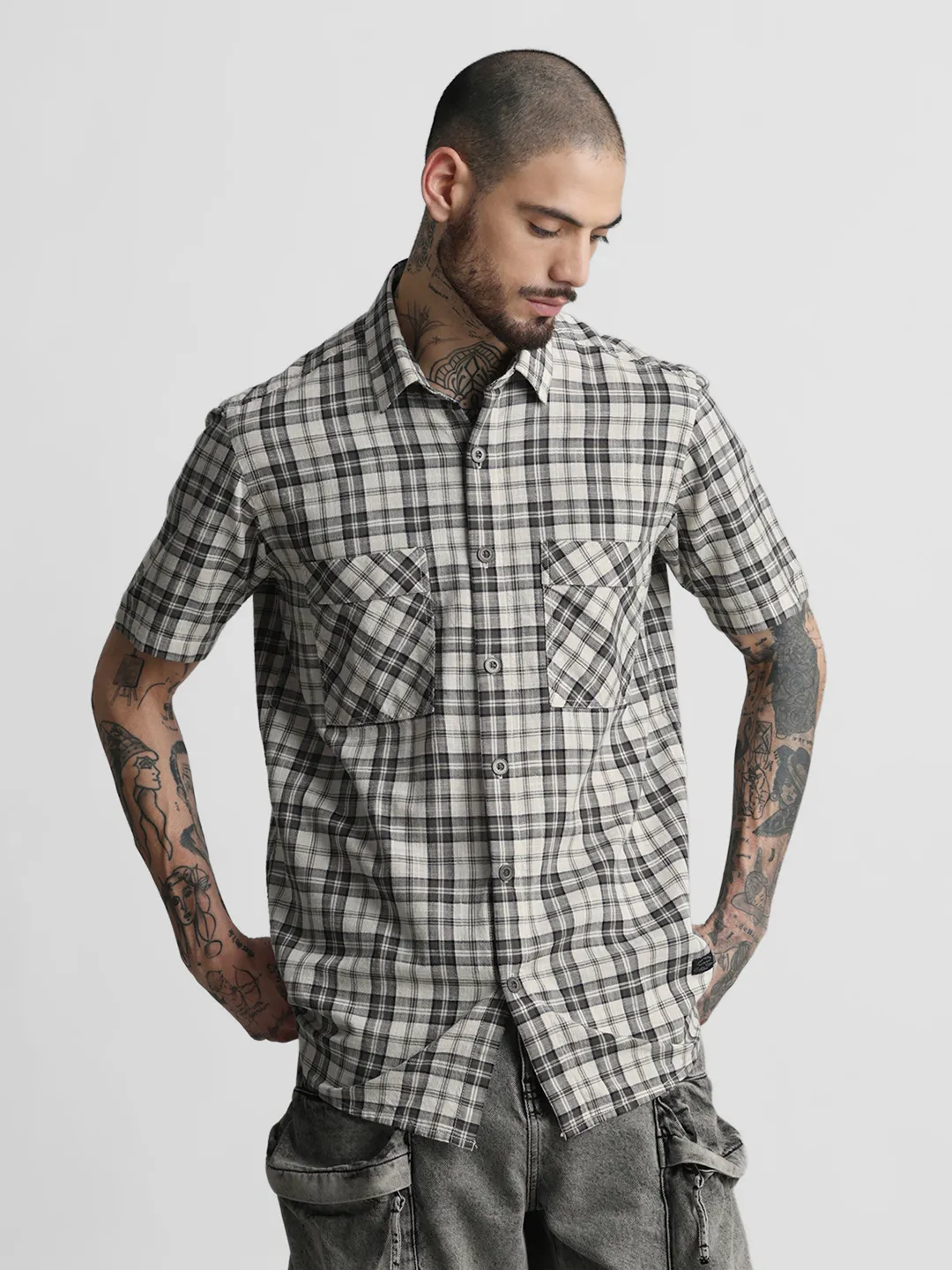 Black Beige Checkered Shirt - Image 3