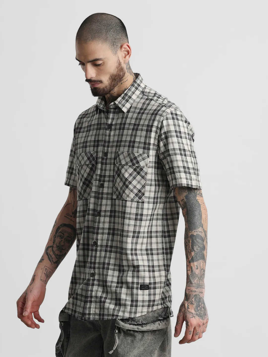 Black Beige Checkered Shirt - Image 4