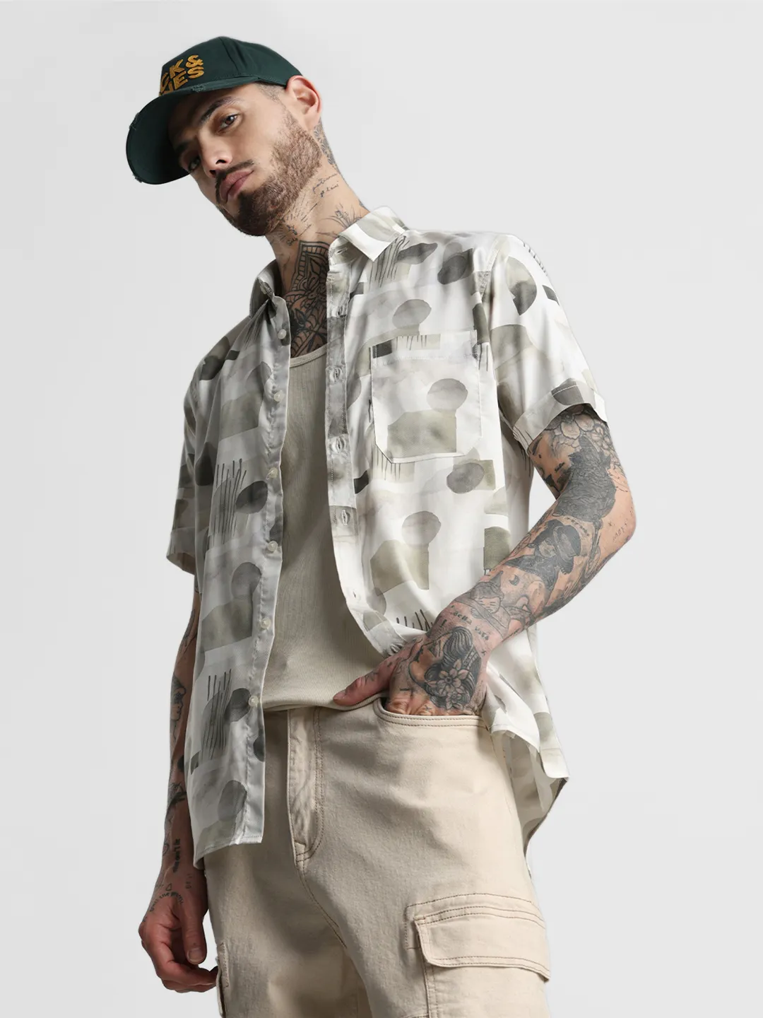 White Olive Printed Shirt - Image 3