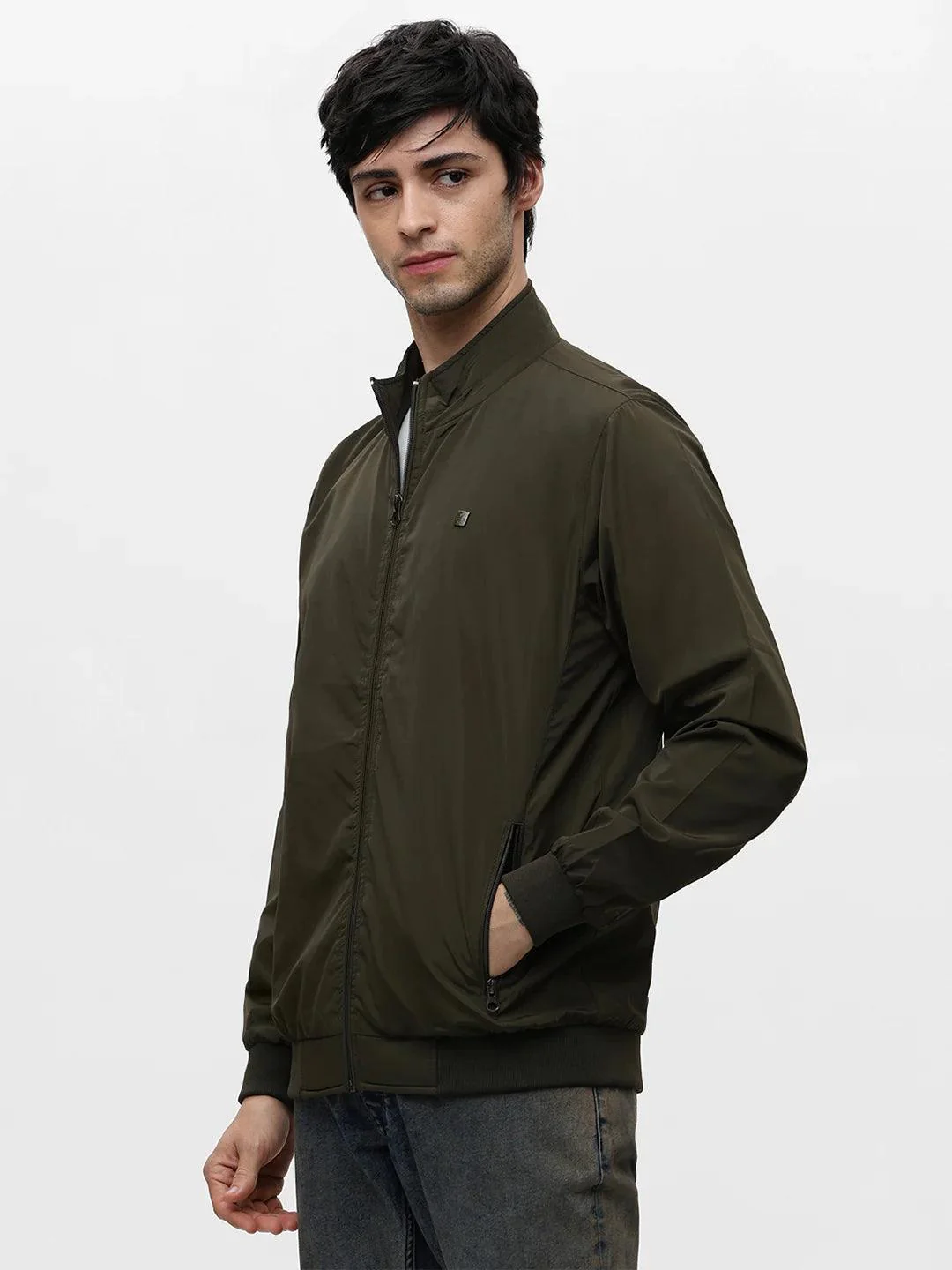 Olive Solid Full Sleeves Jacket - Image 3