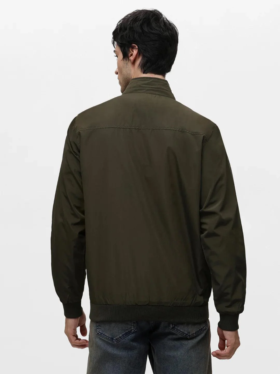 Olive Solid Full Sleeves Jacket - Image 5