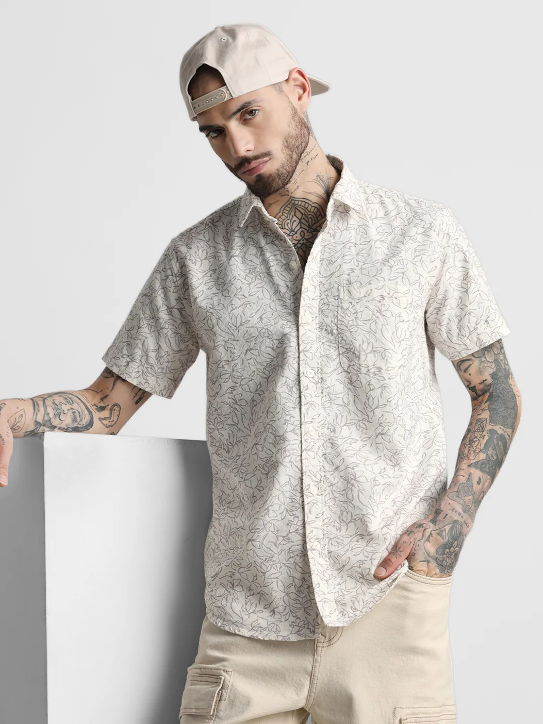 Beige Printed Shirt - Image 3