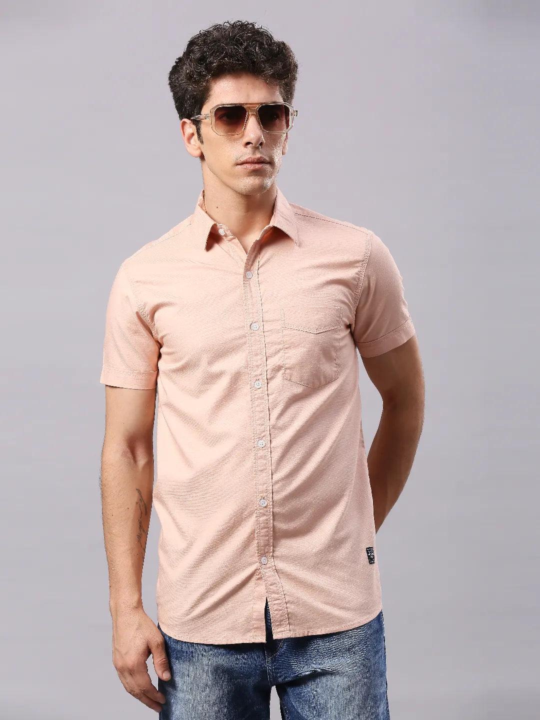 Peach Dobby Solid Shirt - Image 3