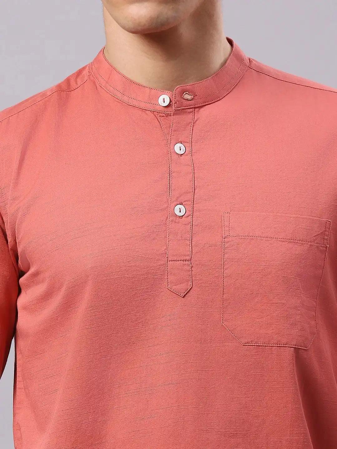 Pink Solid Mandarin Collar Shirt - Image 4