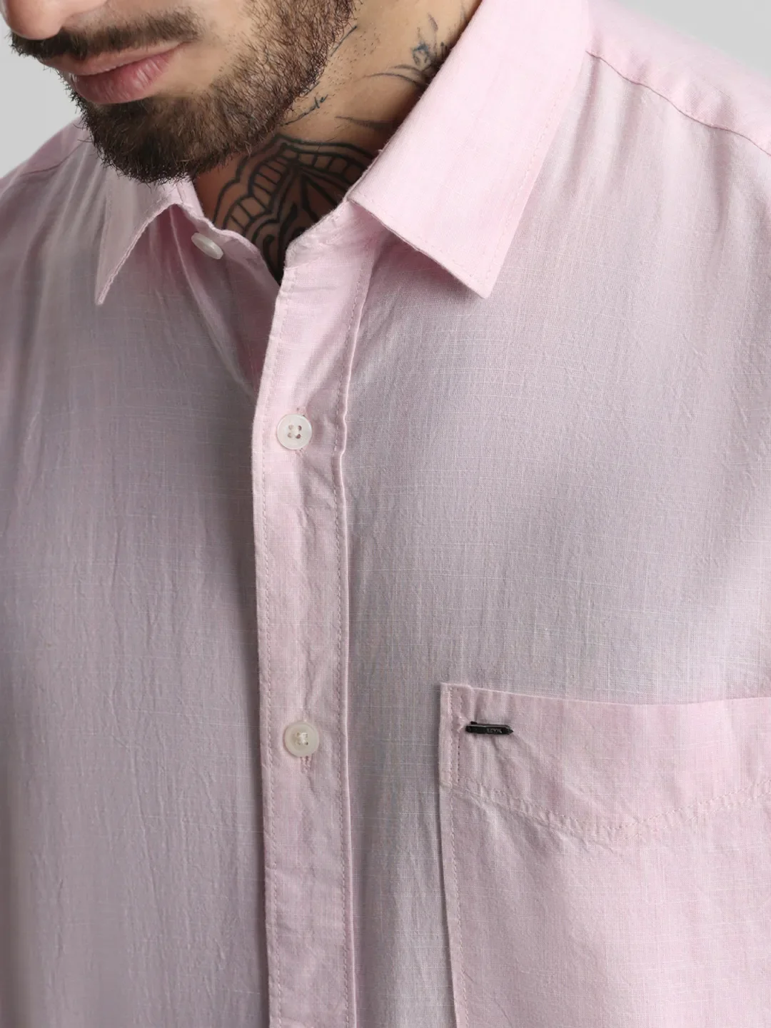 Pink Textured Solid Shirt - Image 4