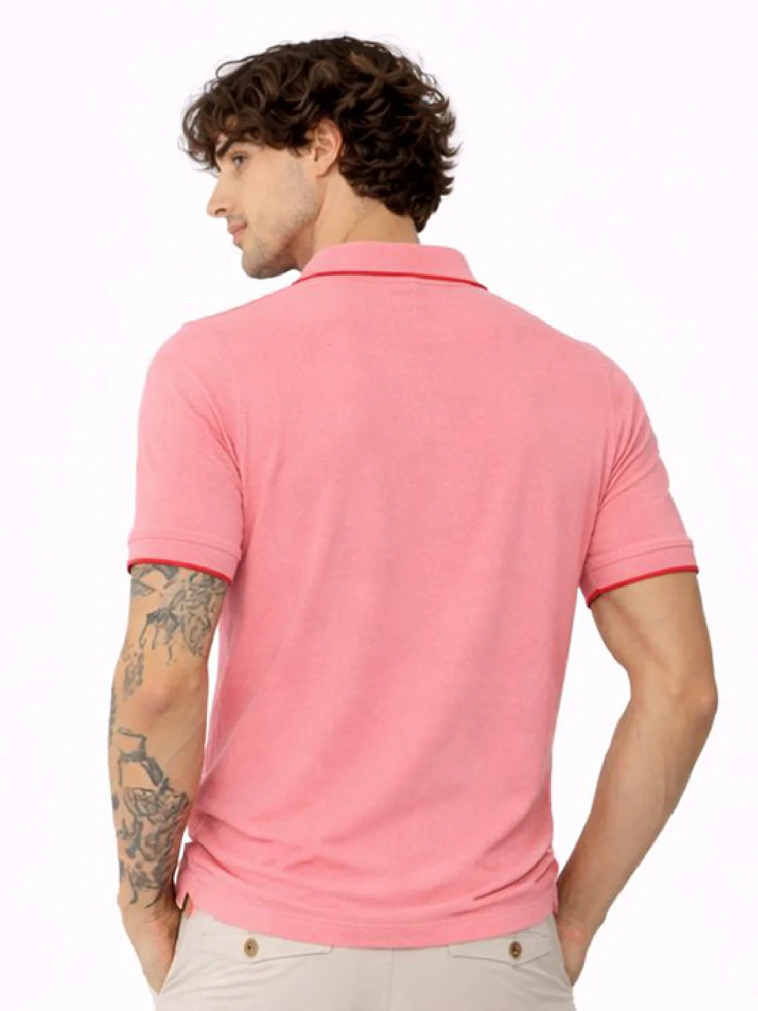 Pink Solid Polo T-Shirt - Image 3