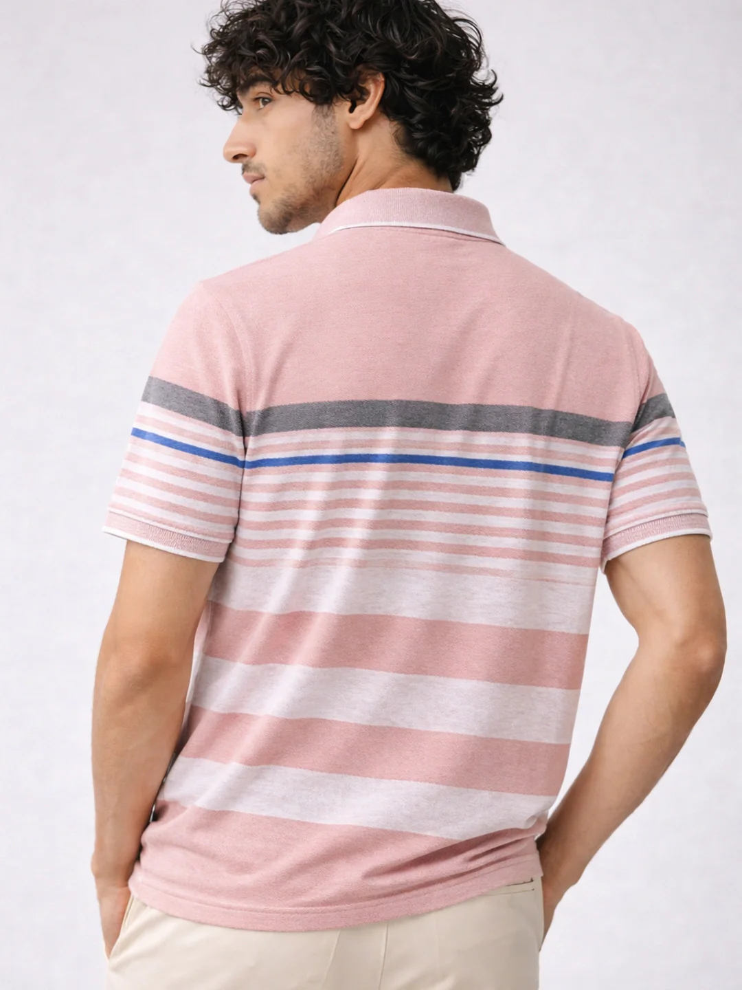 Pink Striped Polo T-Shirt - Image 4