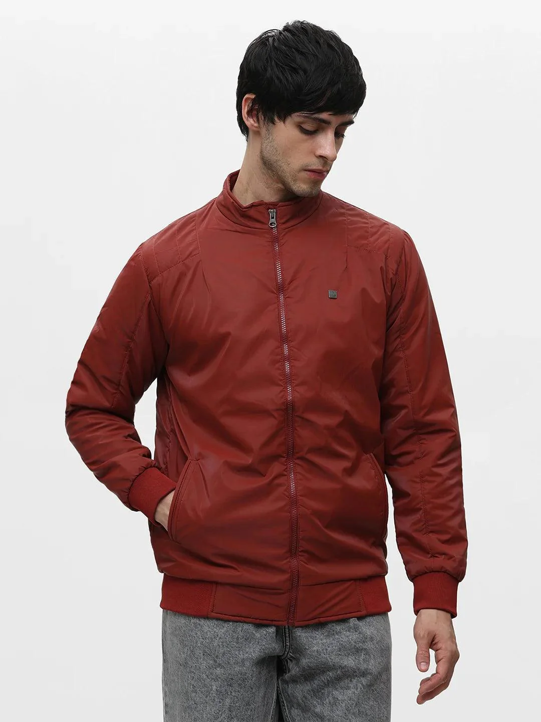 Rust Solid Zipper Jacket - Image 3