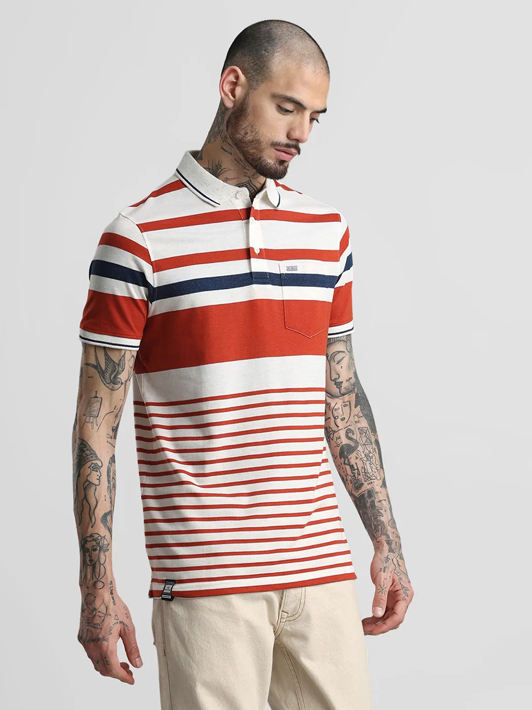 Rust Striped Polo T-Shirt - Image 5