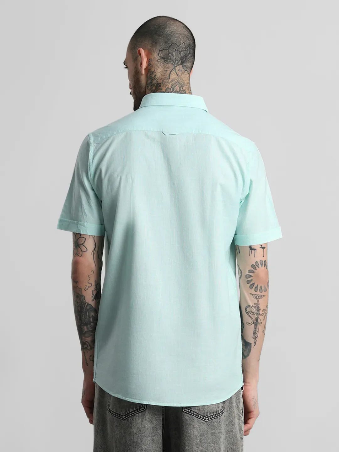 Turquoise Textured Plain Shirt - Image 7