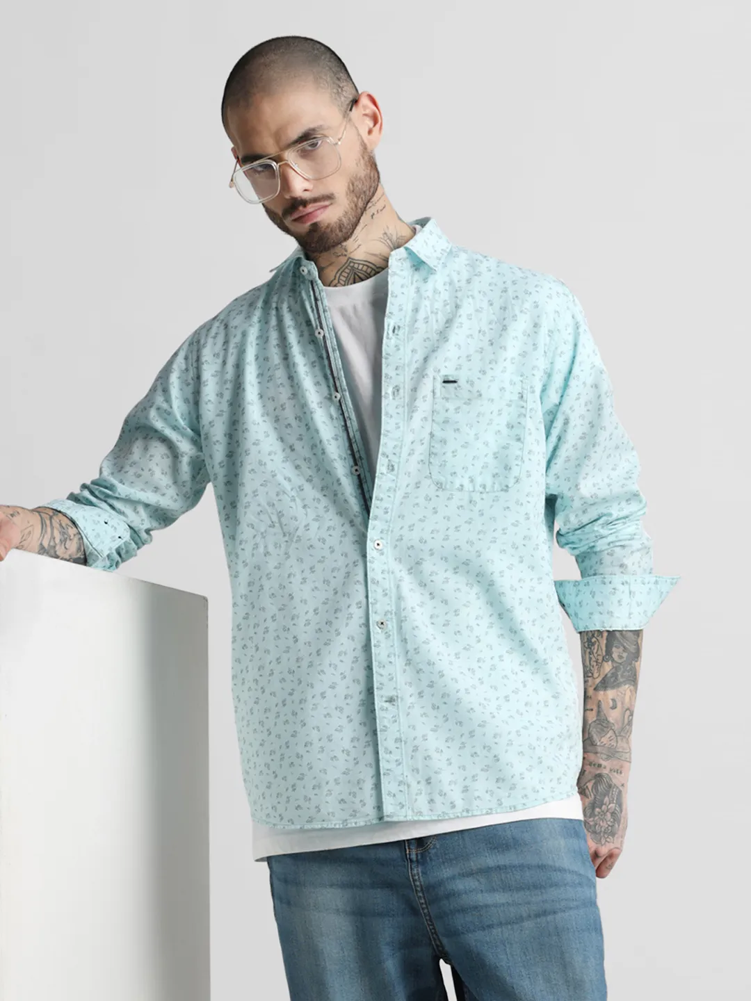 Sky Blue Printed Shirt - Image 8