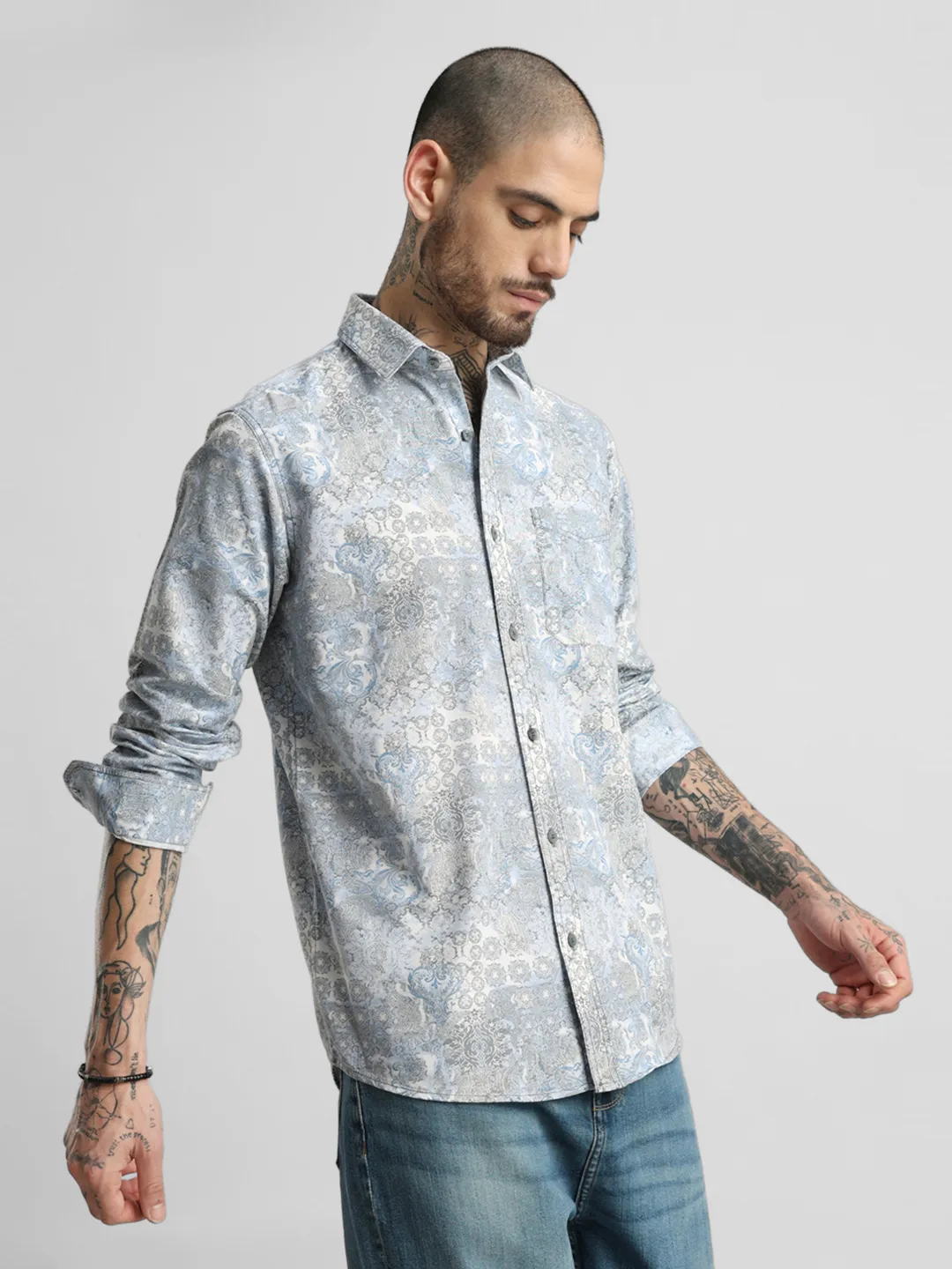 Sky Blue Printed Shirt