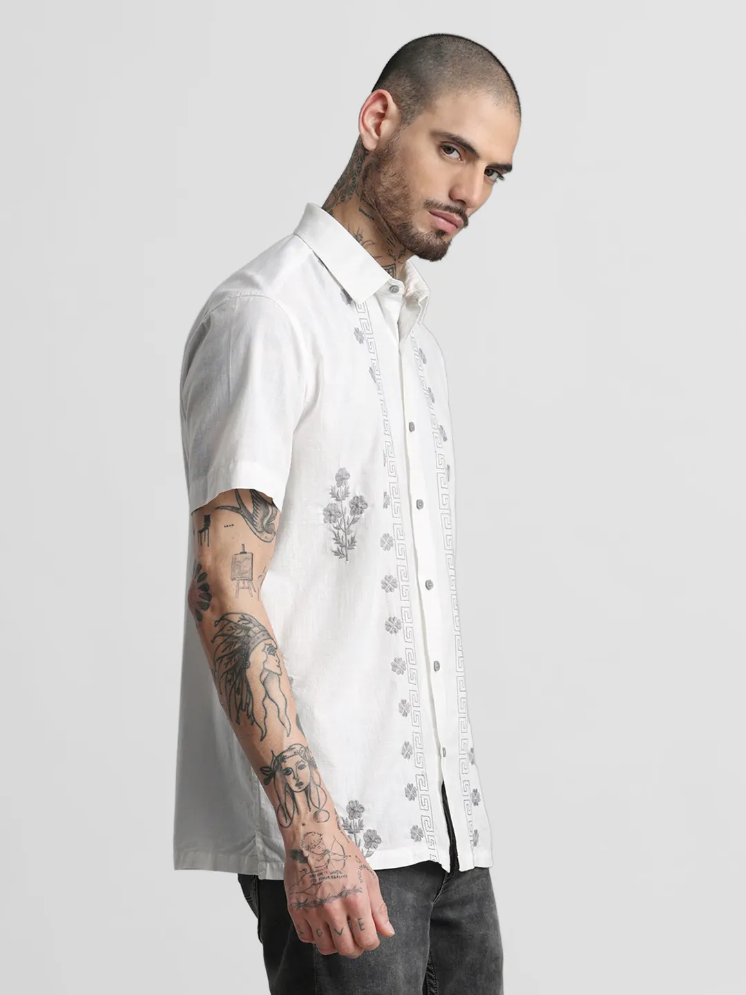 White Fine Embroidered Premium Shirt - Image 4