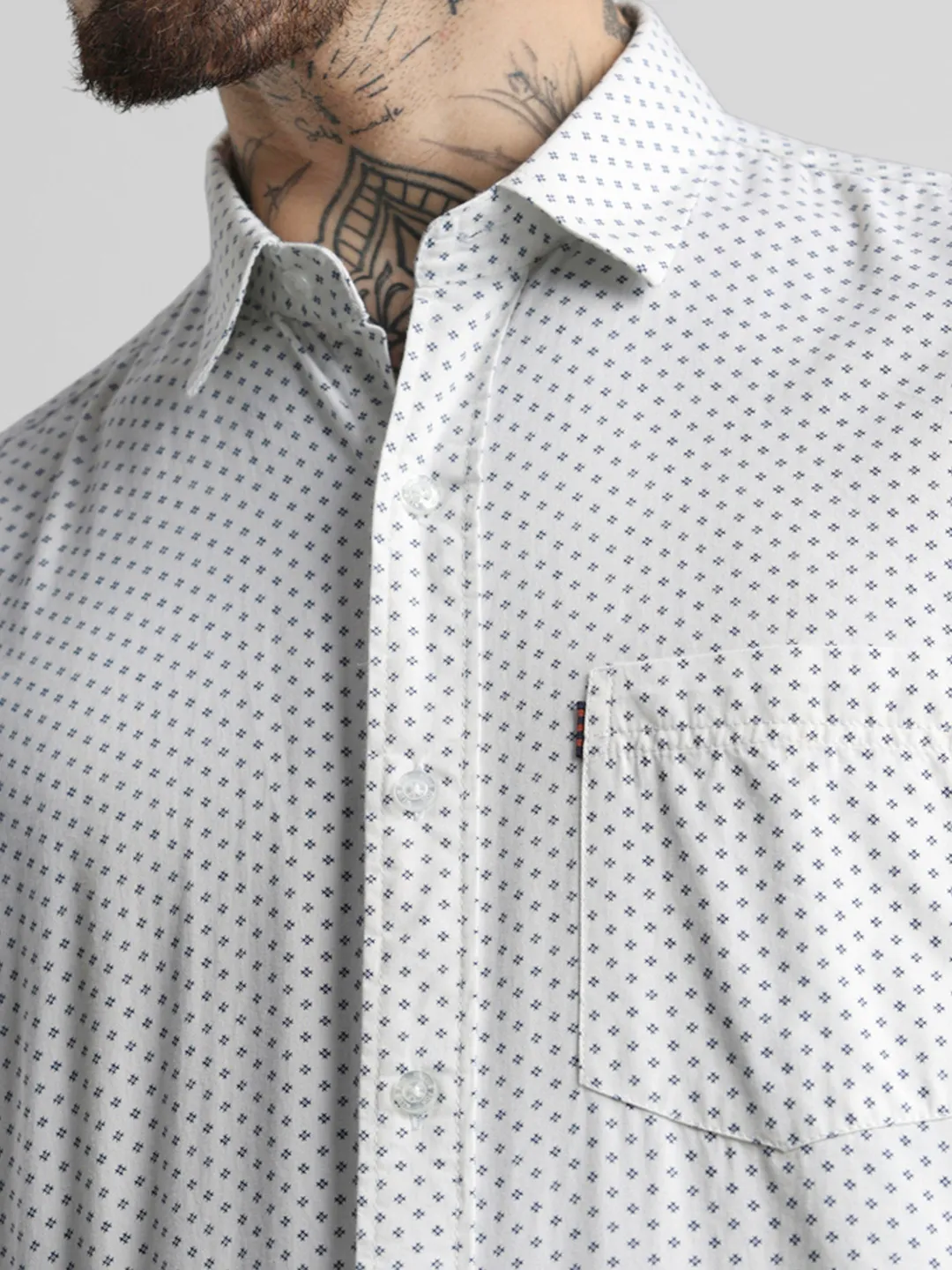 White Pure Cotton Printed Shirt - Image 3