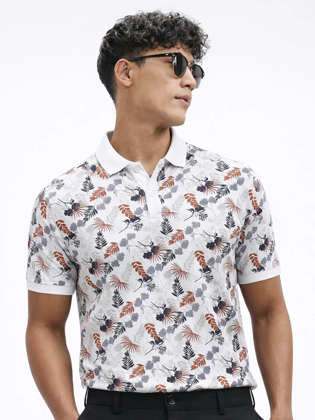 White Printed Polo T-Shirt